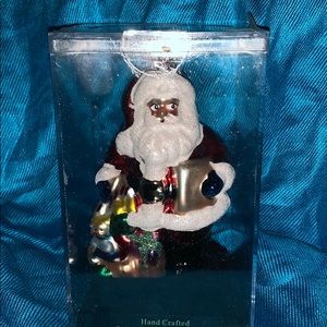 Handcrafted glass Santa Ornament